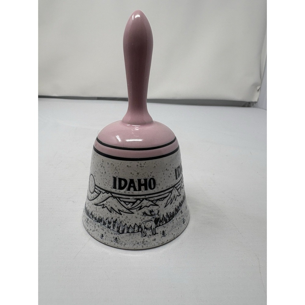 Vintage Pink Cream Idaho Souvenir Bell Mountains Elk Nature Trinket Cottage